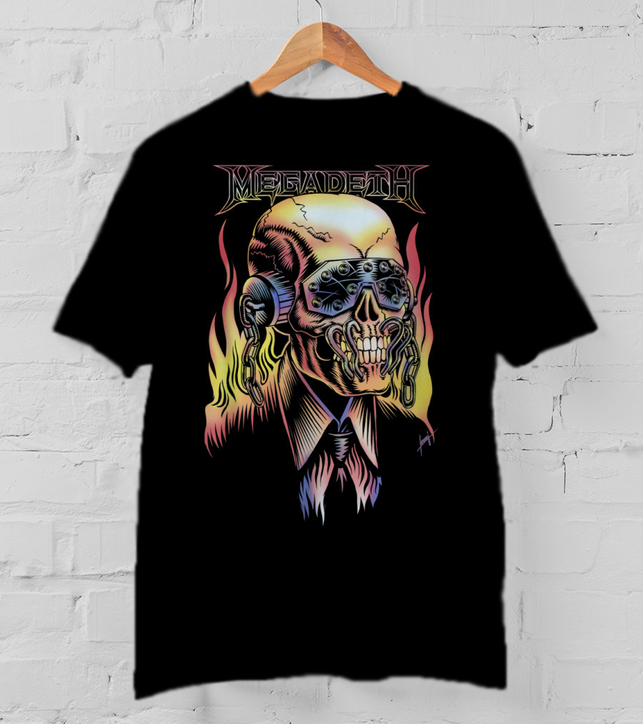 Megadeth Vic Rattlehead Flames Skull T-Shirt