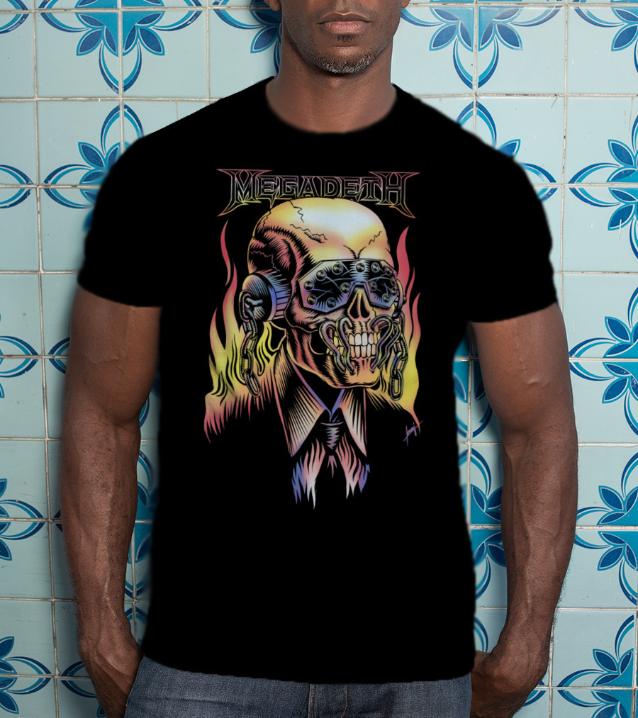 Megadeth Vic Rattlehead Flames Skull T-Shirt
