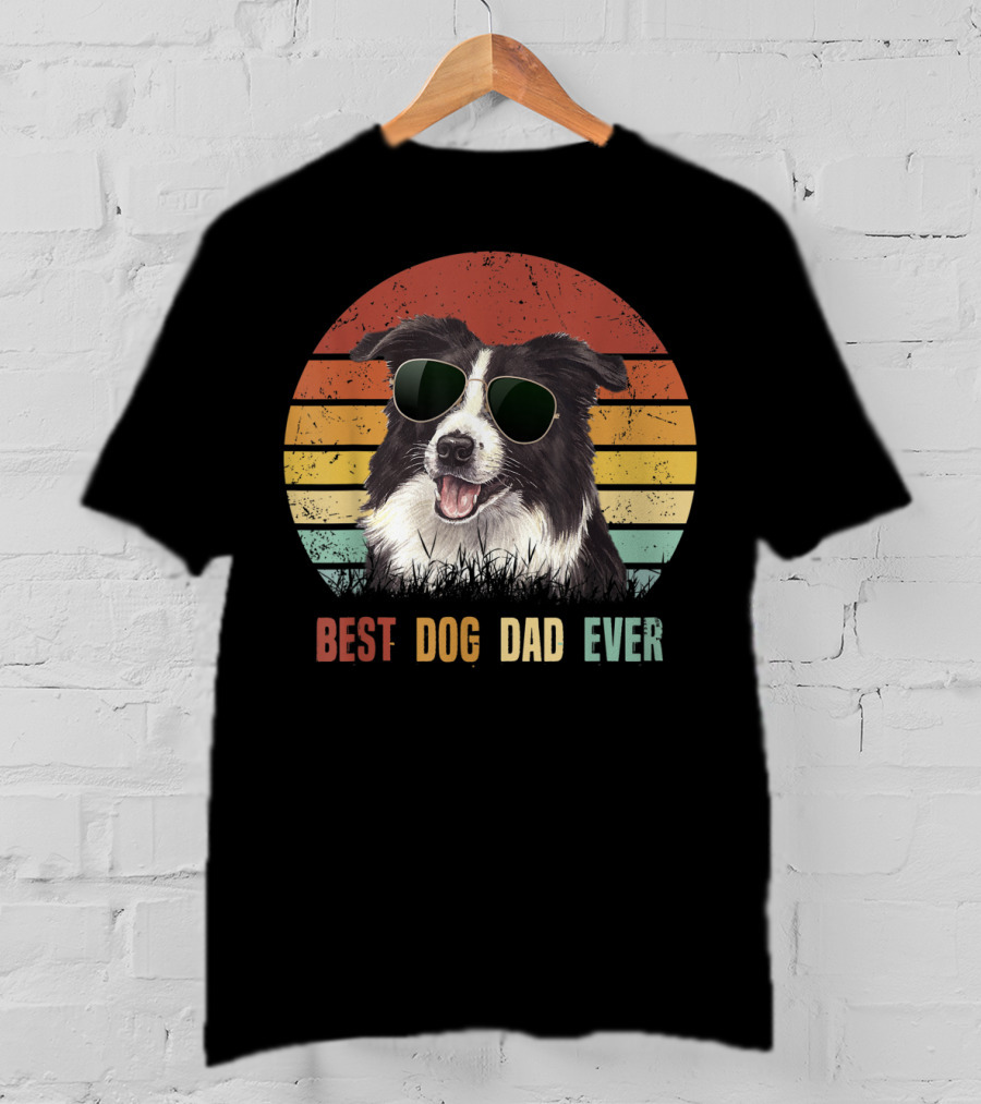 Best Dog Dad Ever Border Collie Sunglasses T-Shirt