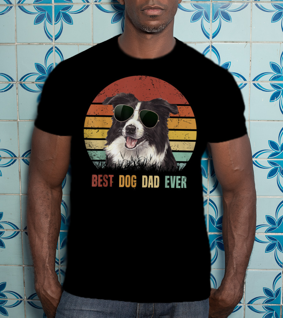 Best Dog Dad Ever Border Collie Sunglasses T-Shirt