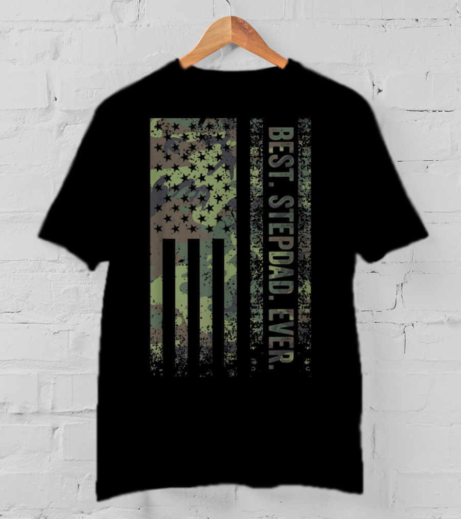 Best Stepdad Ever Military Camouflage American Flag T-Shirt