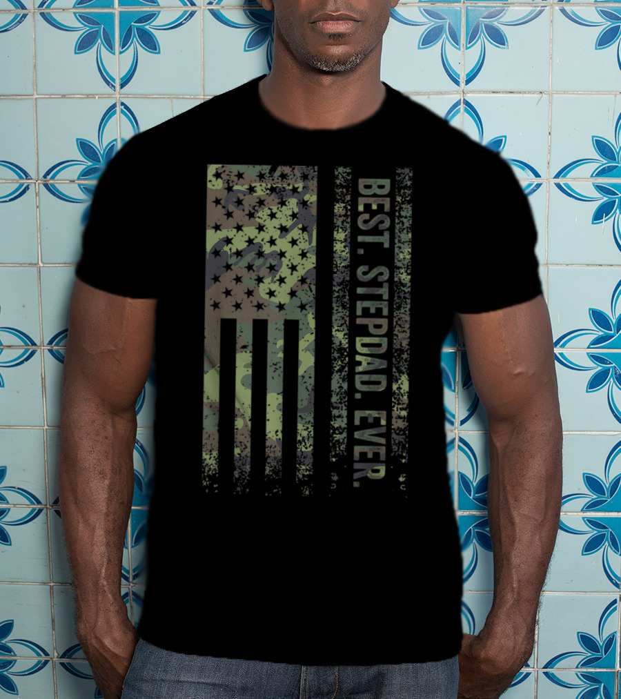 Best Stepdad Ever Military Camouflage American Flag T-Shirt