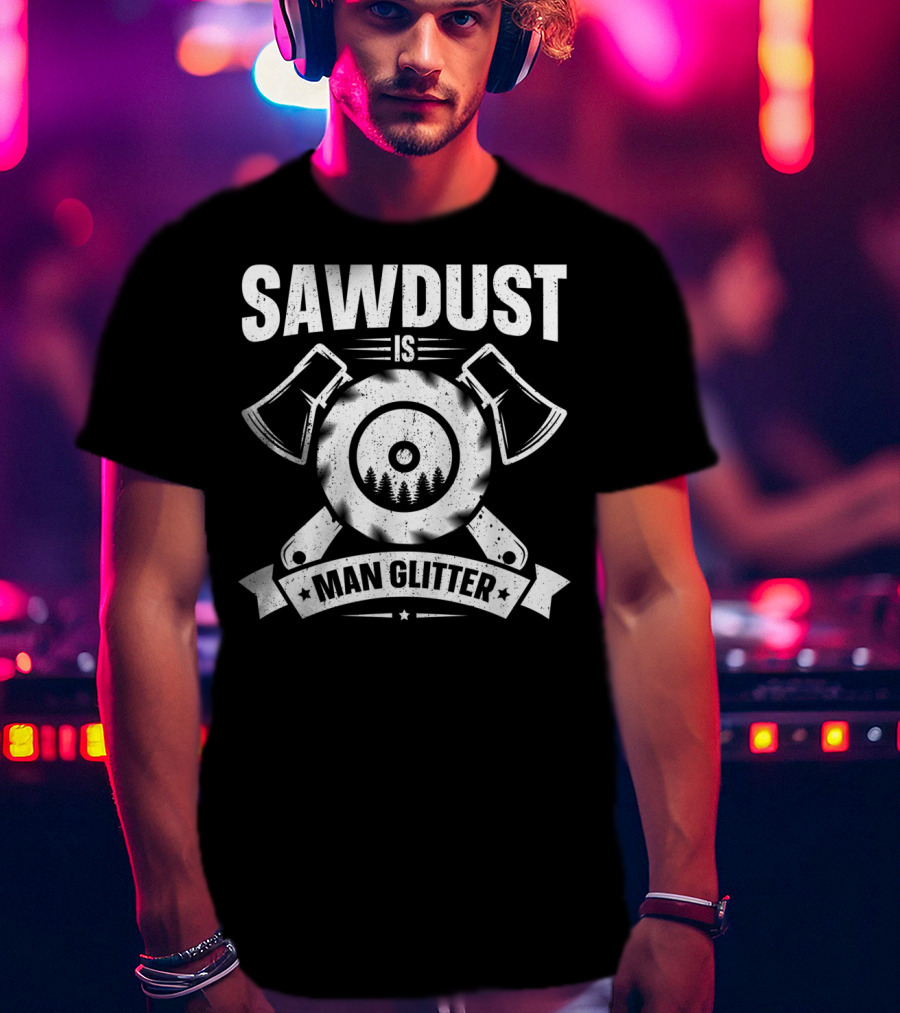 Sawdust Is Man Glitter Woodworking Two Axes Emblem T-Shirt