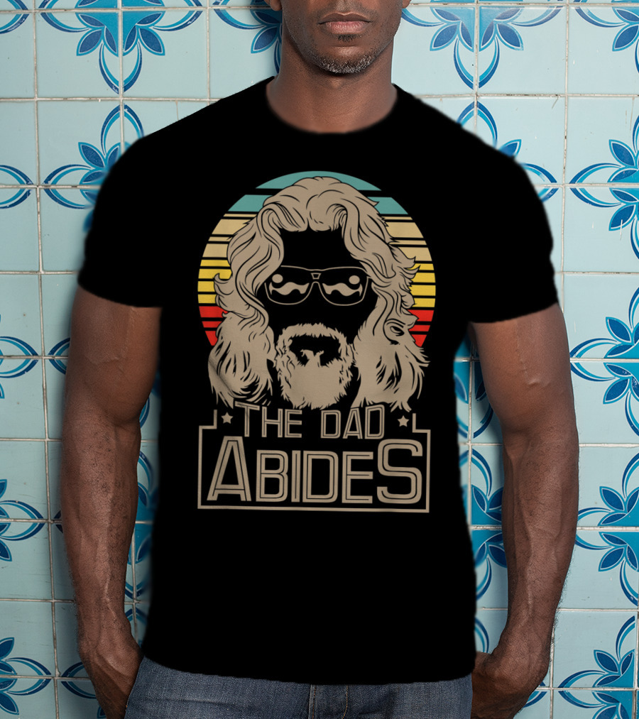 Mens The Dad Abides Retro Style Rainbow Circle Sunglasses And Long Hair T-Shirt