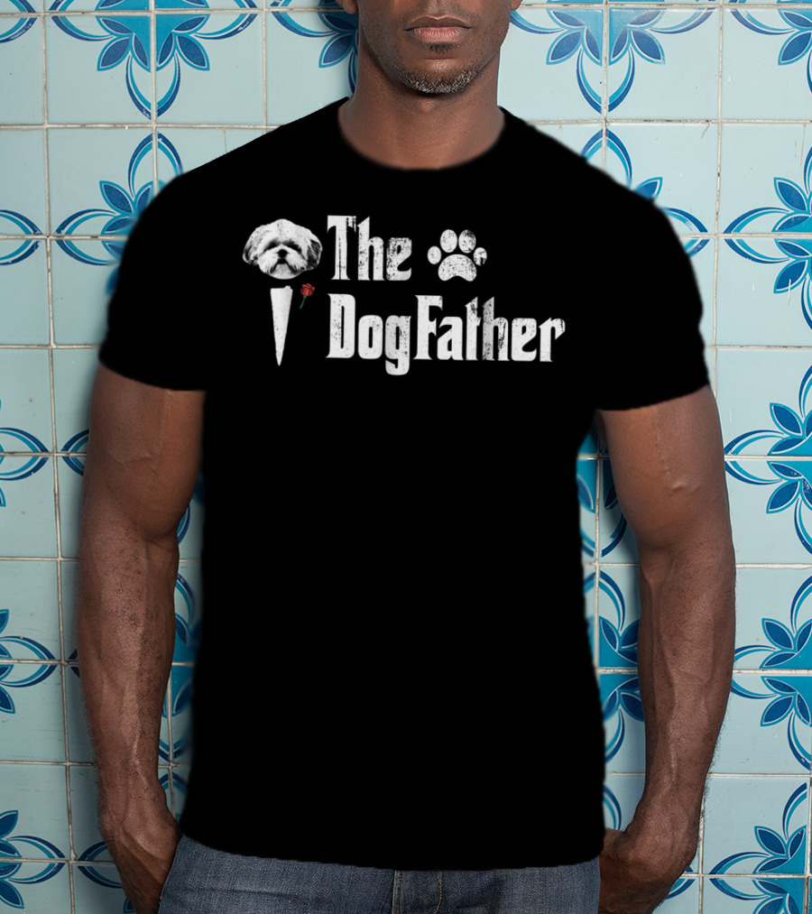 The Dogfather Shih Tzu Dog Dad Father With Rose And Paw Elements T-Shirt