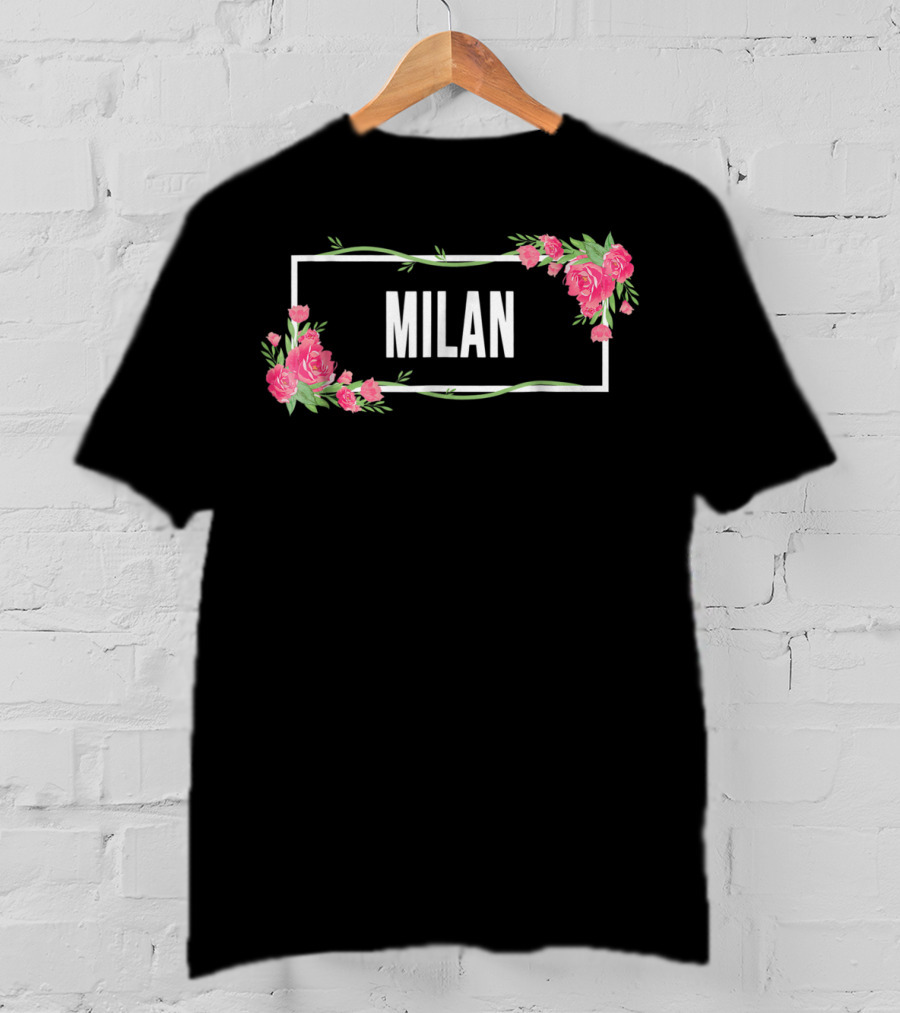 Milan Italy Hibiscus Flower Floral Frame T-Shirt