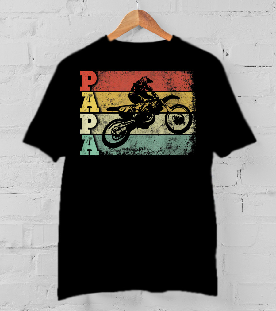 Papa Vintage Motocross Dirt Bike Dad Retro Colors T-Shirt