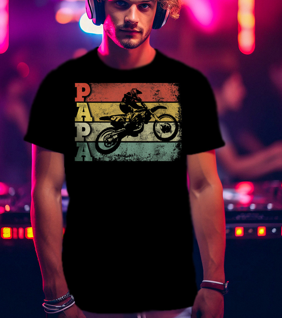 Papa Vintage Motocross Dirt Bike Dad Retro Colors T-Shirt
