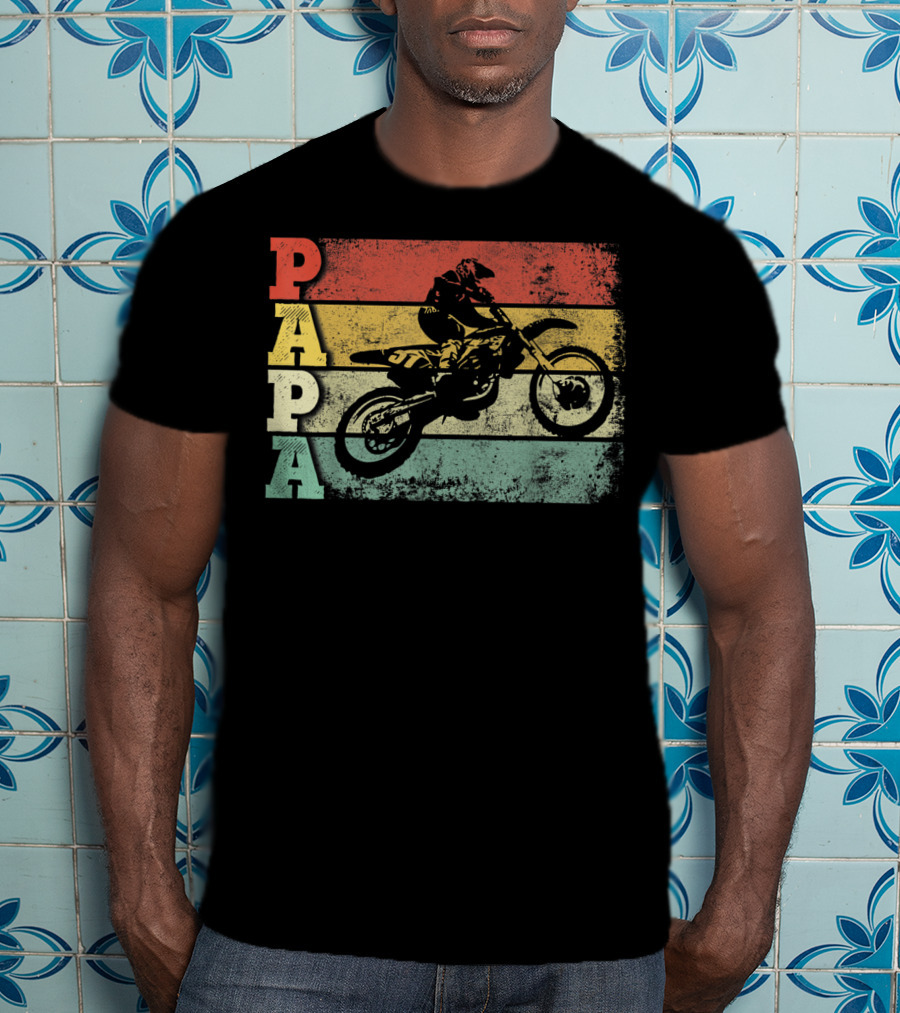 Papa Vintage Motocross Dirt Bike Dad Retro Colors T-Shirt
