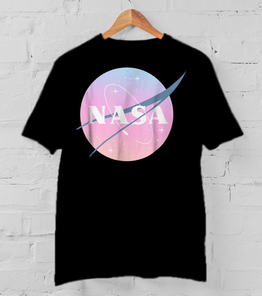 NASA Pastel Rainbow Classic Logo Pink And Blue Ombre Circle With Stars T-Shirt