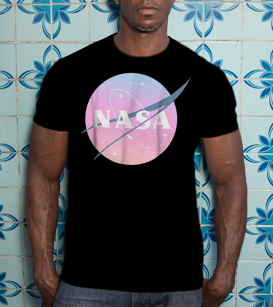 NASA Pastel Rainbow Classic Logo Pink And Blue Ombre Circle With Stars T-Shirt