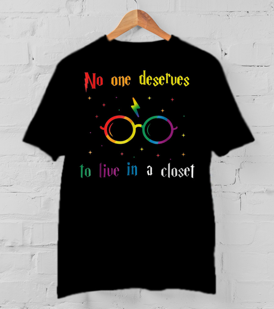No One Deserves To Live In A Closet Rainbow Glasses Lightning Bolt T-Shirt