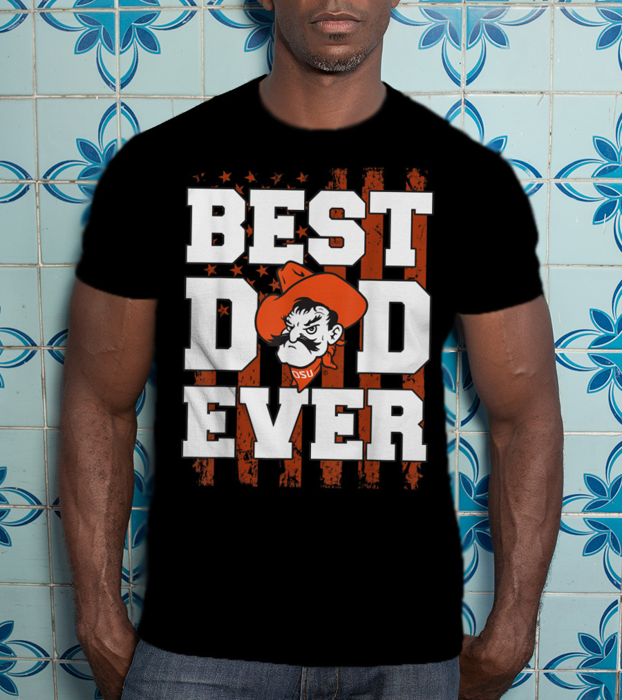 Oklahoma State Cowboys Best Dad Ever OSU Pistol Pete USA Flag T-Shirt