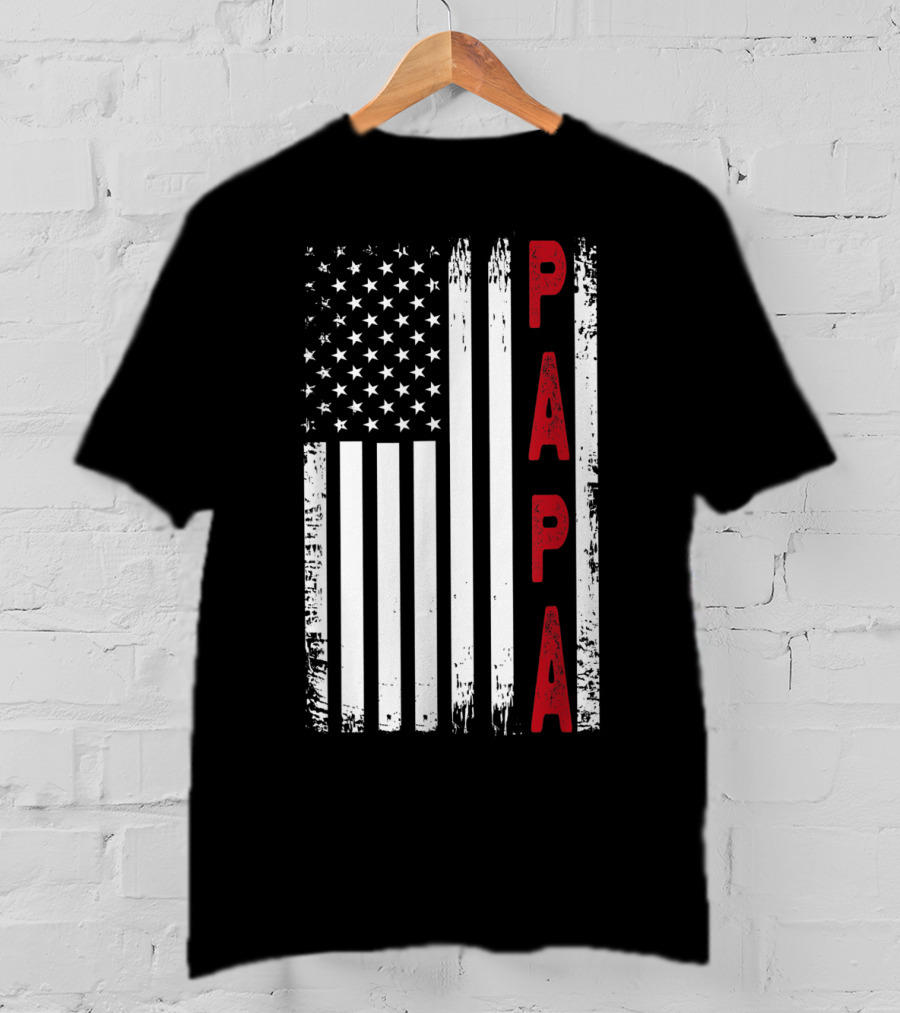 Papa Vertical Red Letters American Flag T-Shirt