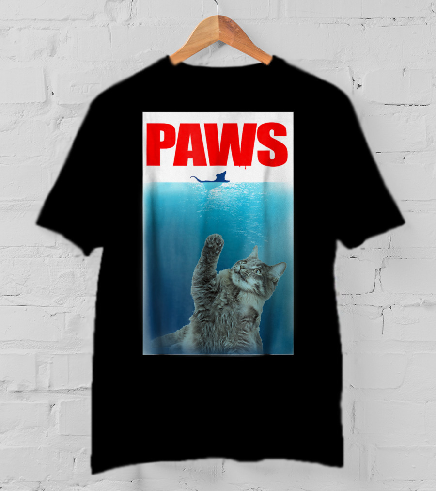 Paws Cat And Mouse Jaws Parody For Funny Cat Lover T-Shirt