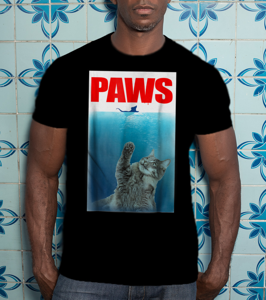 Paws Cat And Mouse Jaws Parody For Funny Cat Lover T-Shirt