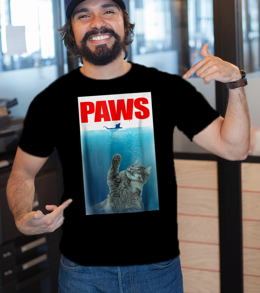 Paws Cat And Mouse Jaws Parody For Funny Cat Lover T-Shirt