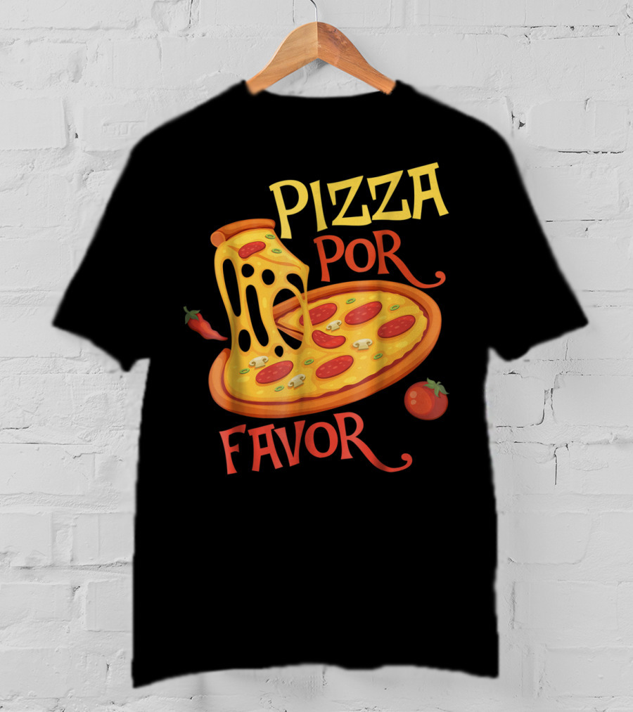 Pizza Por Favor Melted Cheese And Pepperoni Slice With Tomato And Chili Peppers T-Shirt