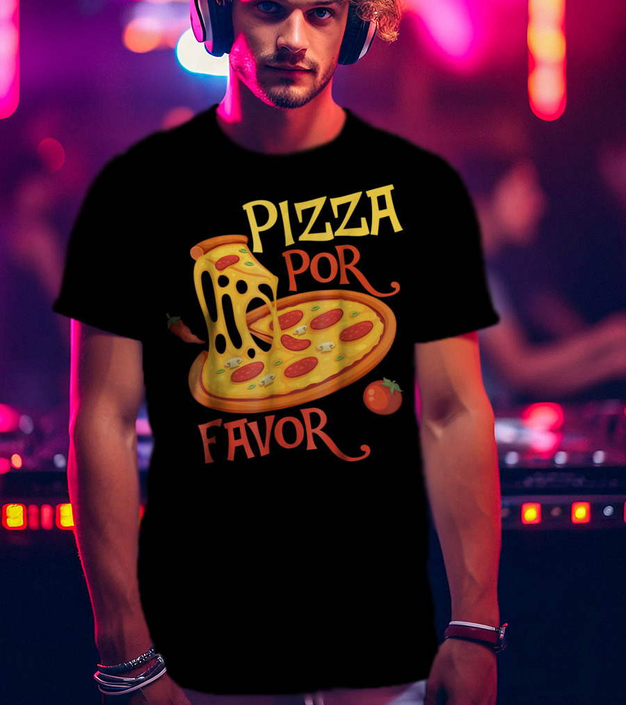 Pizza Por Favor Melted Cheese And Pepperoni Slice With Tomato And Chili Peppers T-Shirt