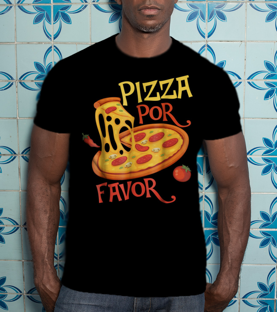 Pizza Por Favor Melted Cheese And Pepperoni Slice With Tomato And Chili Peppers T-Shirt