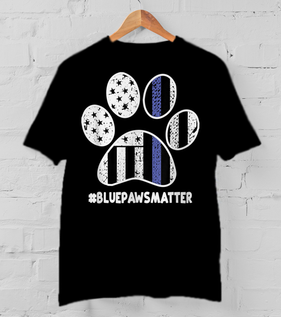 BluePawsMatter Thin Blue Line Police K9 Dog Paws T-Shirt