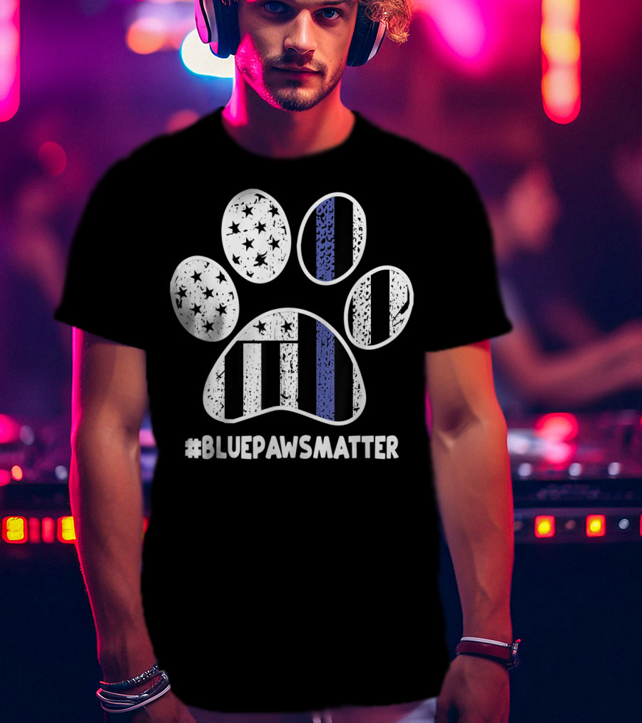 BluePawsMatter Thin Blue Line Police K9 Dog Paws T-Shirt