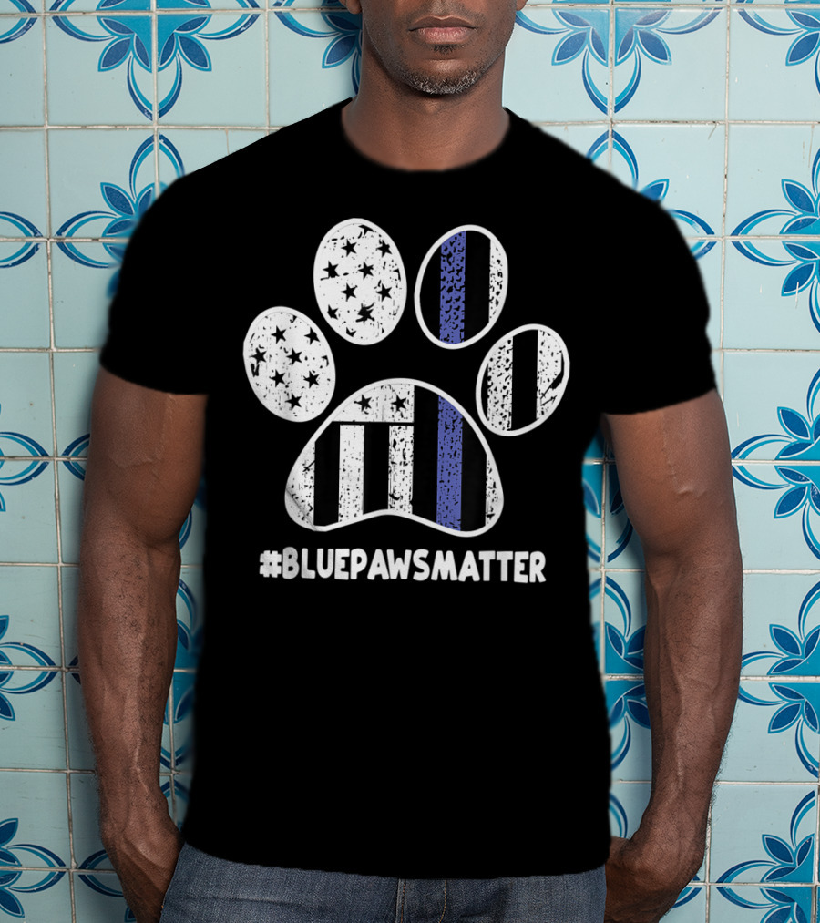 BluePawsMatter Thin Blue Line Police K9 Dog Paws T-Shirt