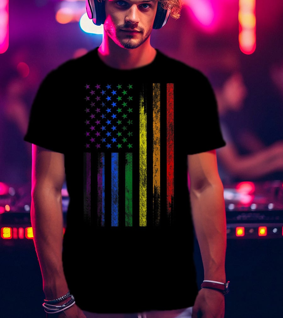 USA Rainbow Flag Gay Pride Symbol T-Shirt