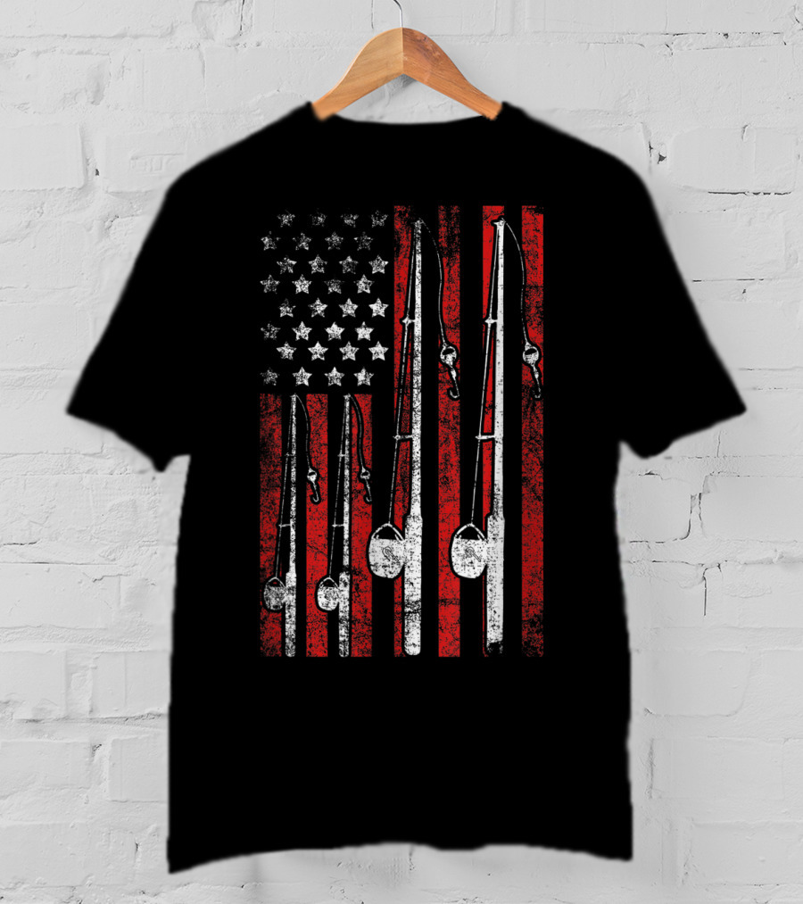 Vintage American Flag Fishing Poles T-Shirt
