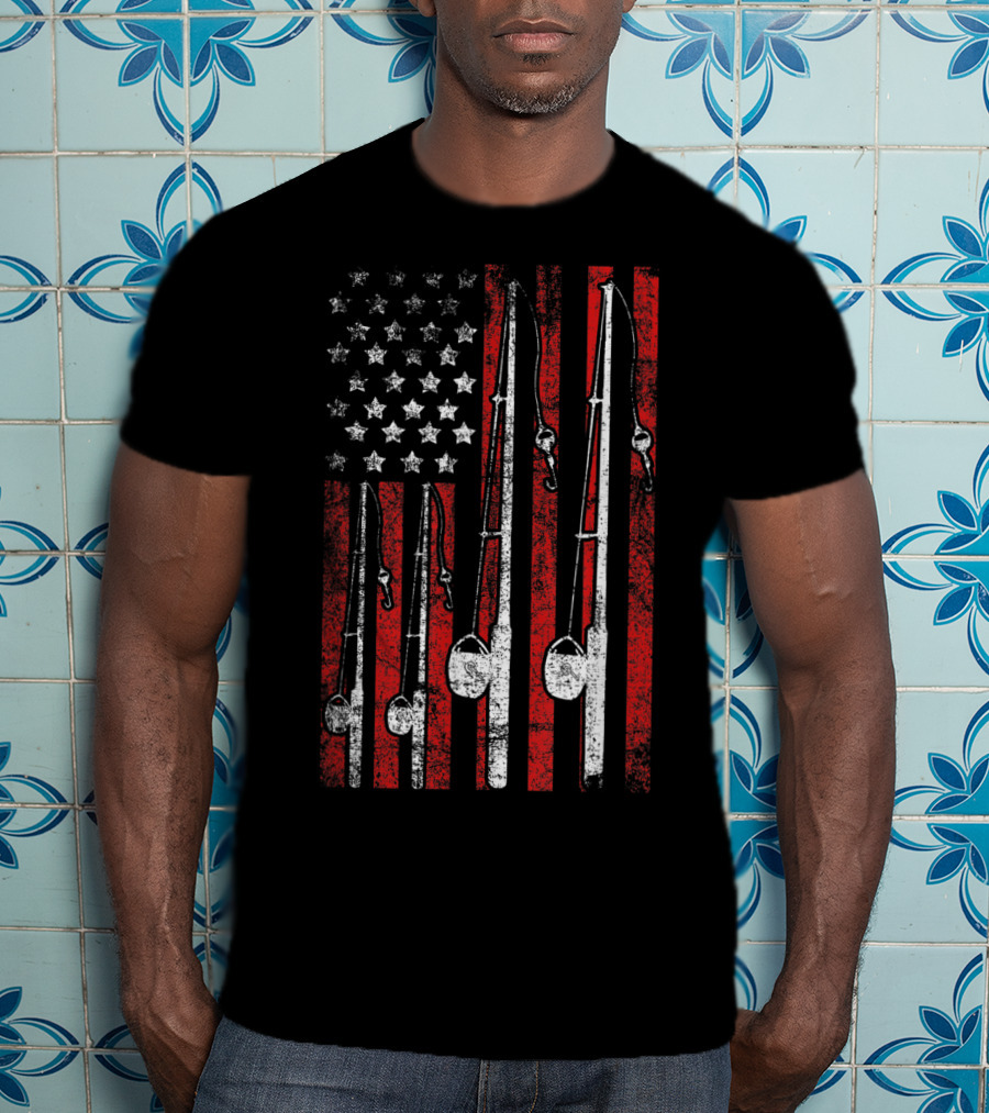 Vintage American Flag Fishing Poles T-Shirt