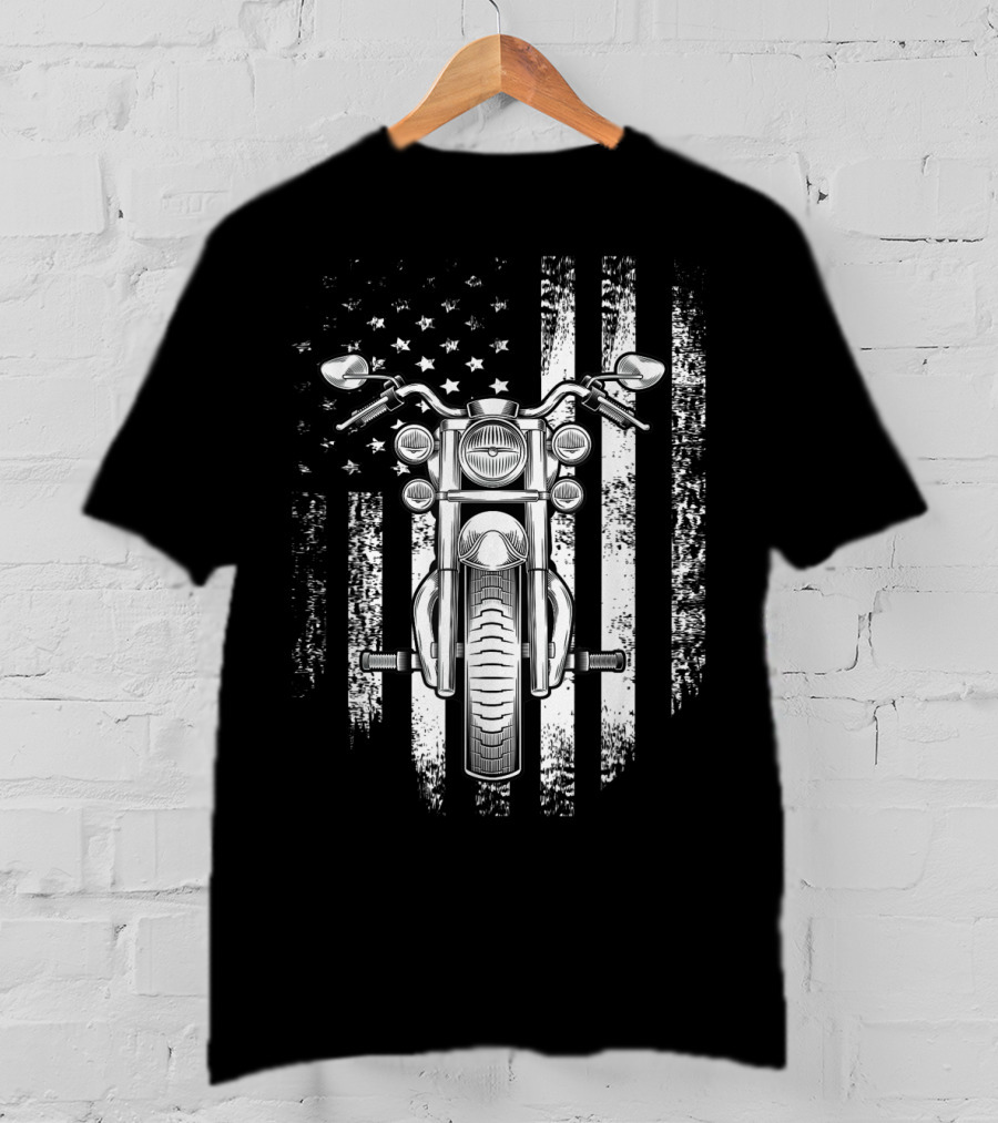 Vintage USA Flag Motorcycle Cool American T-Shirt