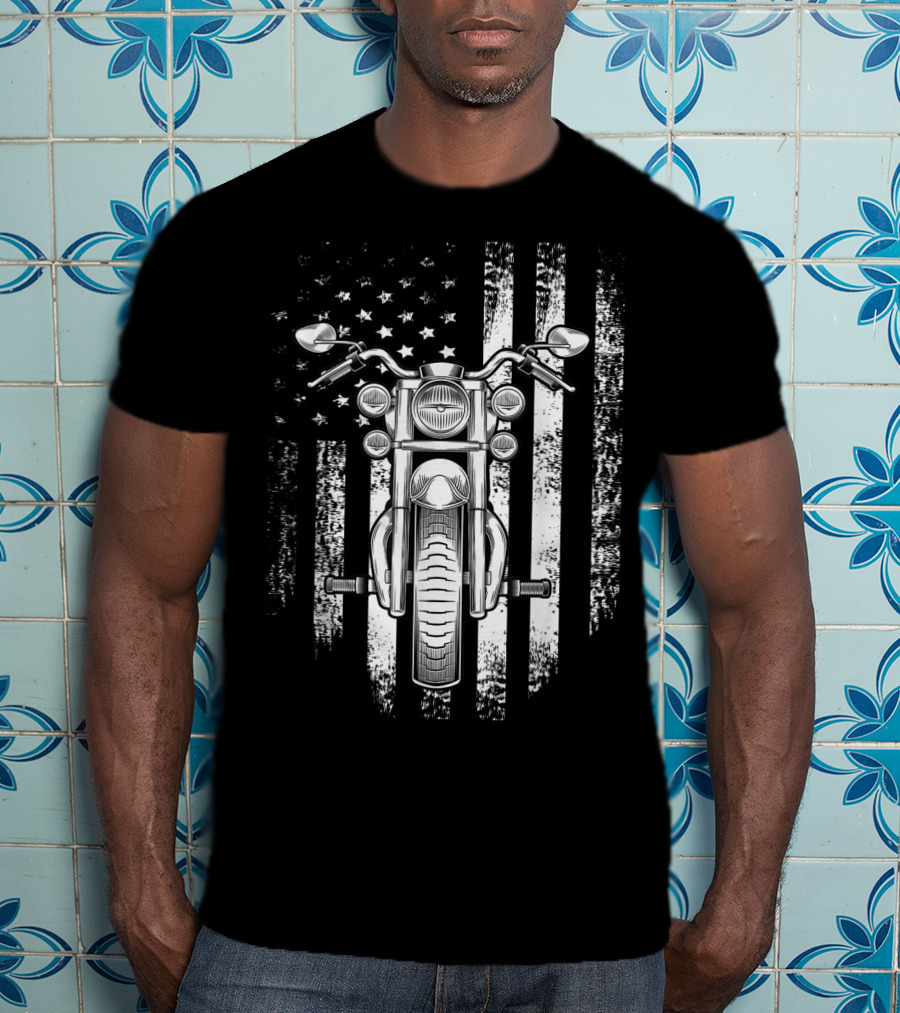 Vintage USA Flag Motorcycle Cool American T-Shirt
