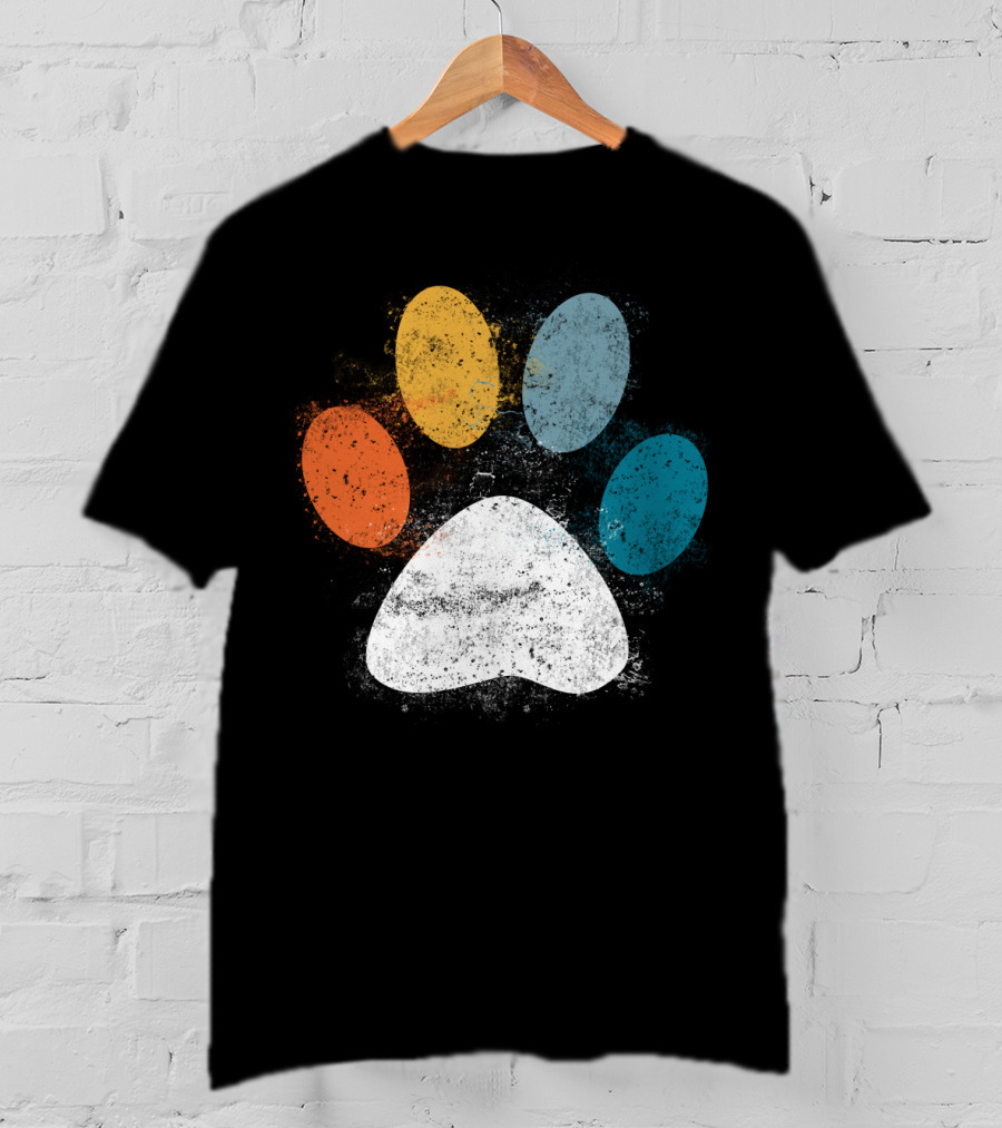 Vintage Distressed Multi-Color Dog Paw Print Love T-Shirt