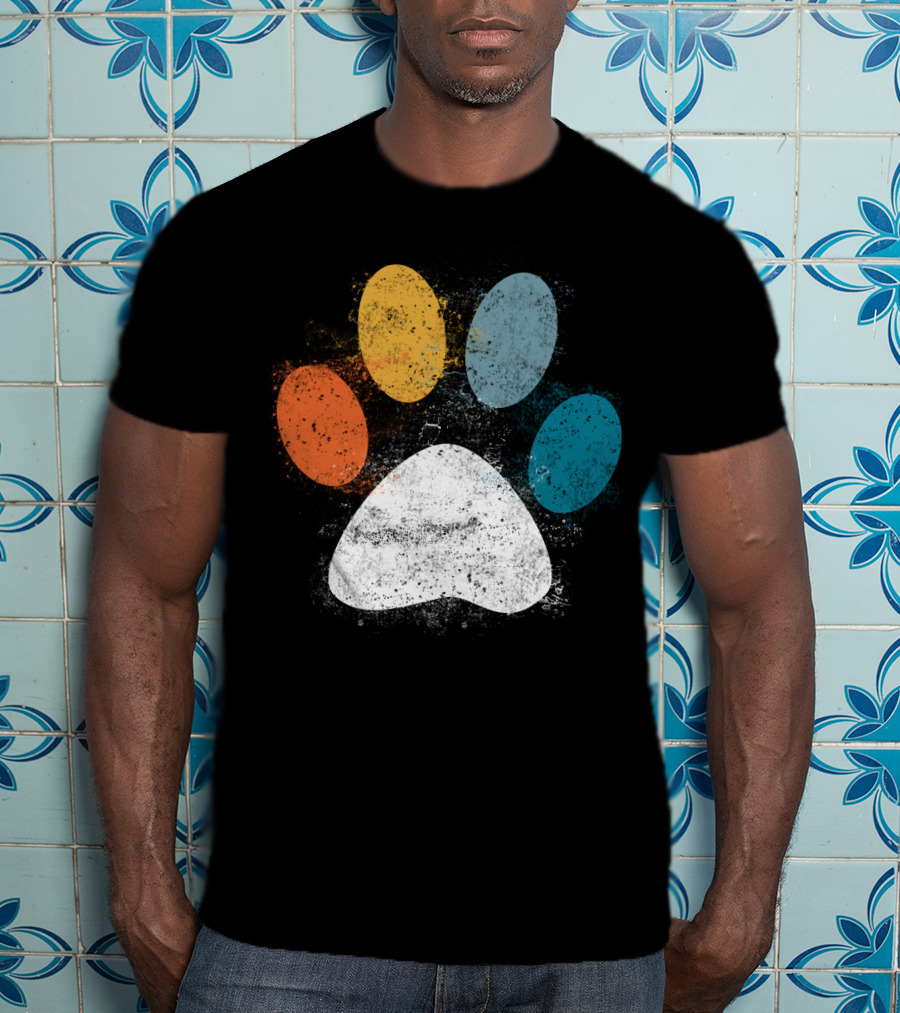 Vintage Distressed Multi-Color Dog Paw Print Love T-Shirt