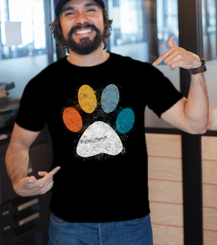 Vintage Distressed Multi-Color Dog Paw Print Love T-Shirt