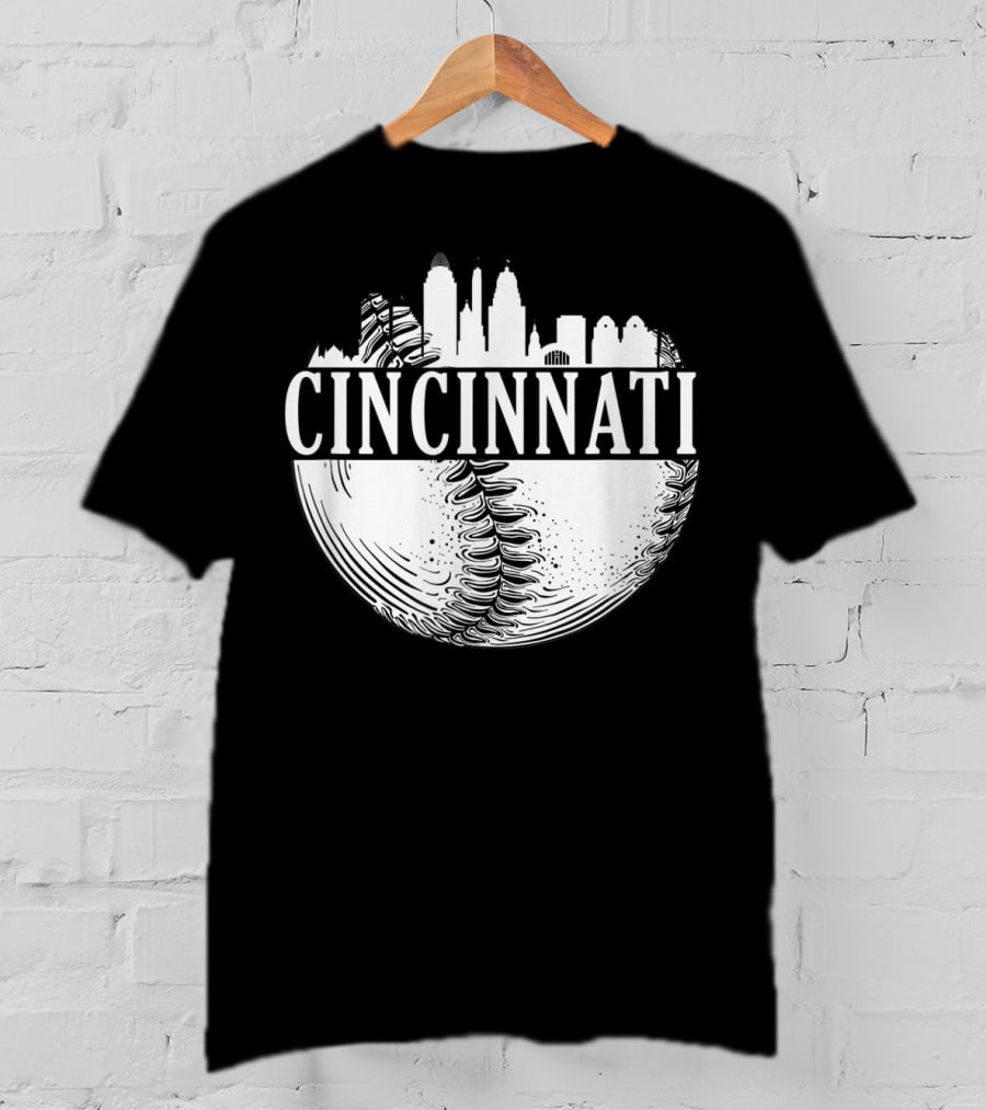 Cincinnati Skyline Baseball Vintage Downtown Ohio T-Shirt