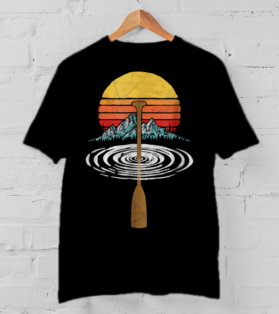 Vintage Paddle Mountains Canoe Raf Circle Sunset Retro T-Shirt