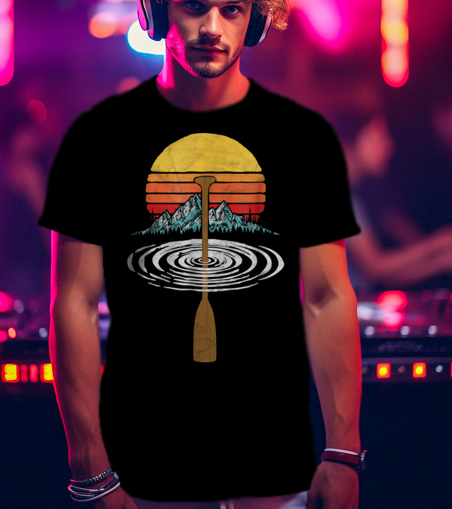 Vintage Paddle Mountains Canoe Raf Circle Sunset Retro T-Shirt