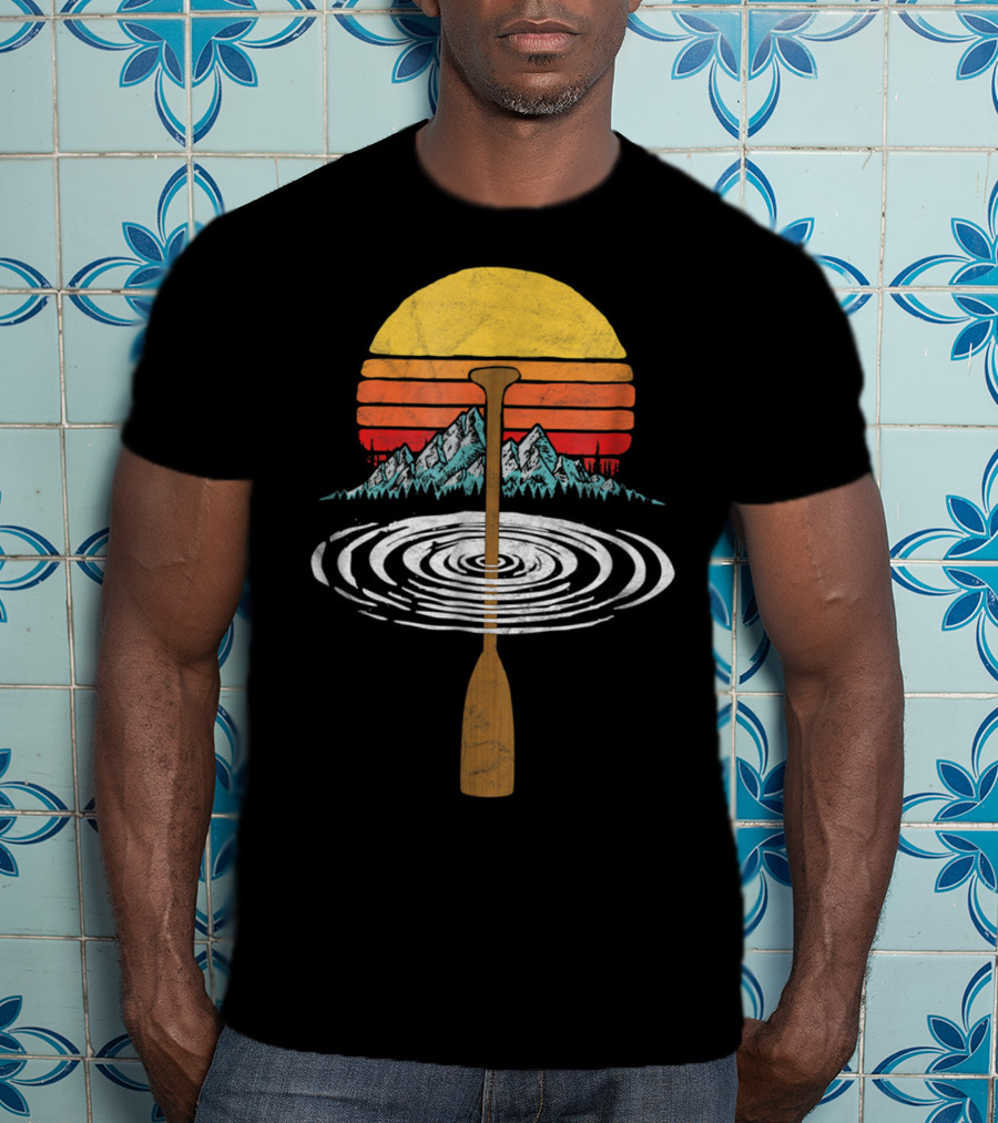 Vintage Paddle Mountains Canoe Raf Circle Sunset Retro T-Shirt