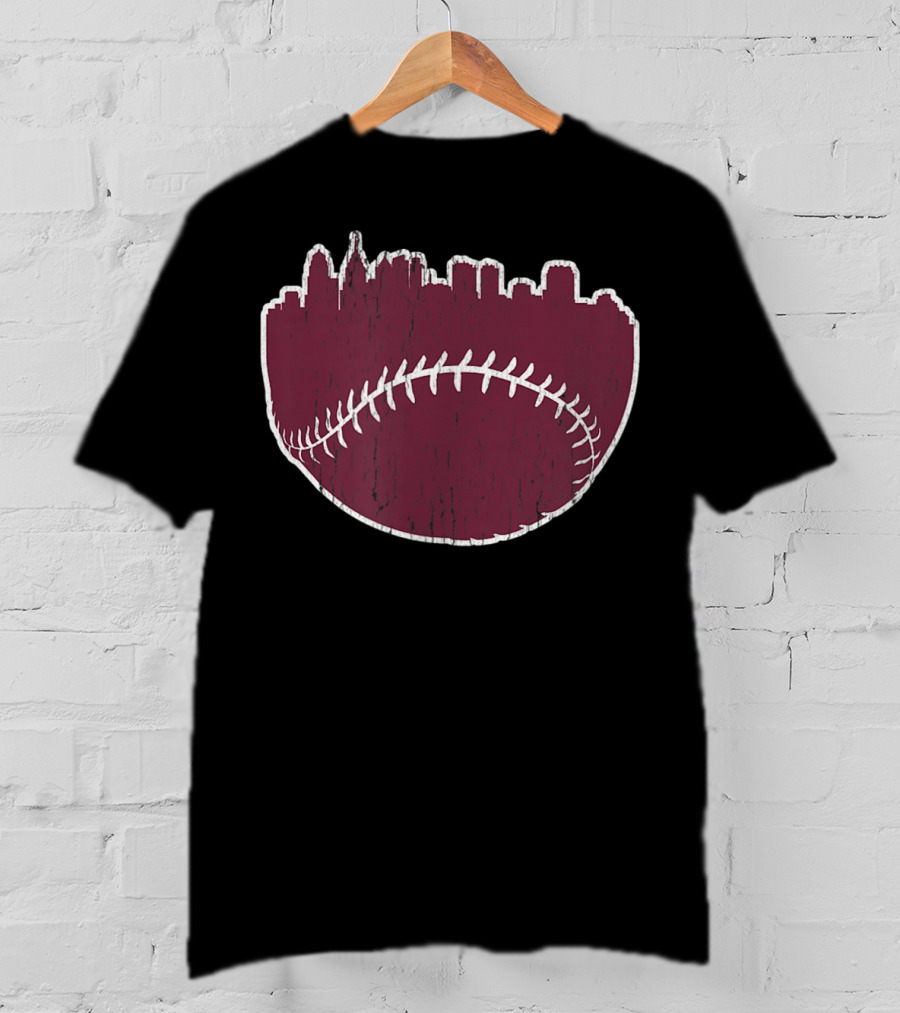 Vintage Philadelphia Cityscape Baseball Stitch Skyline T-Shirt
