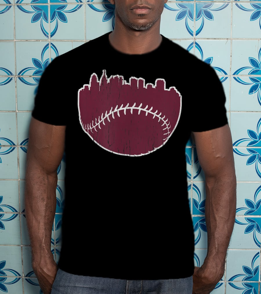 Vintage Philadelphia Cityscape Baseball Stitch Skyline T-Shirt
