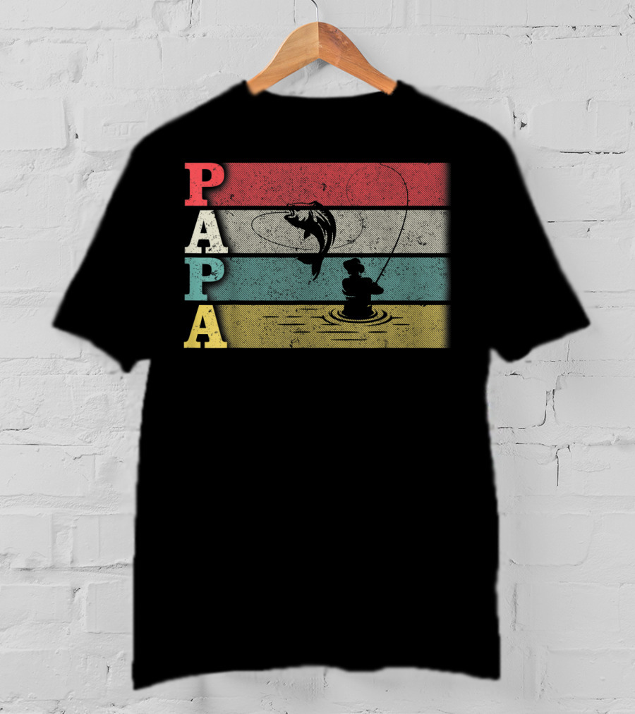 Vintage Fishing Papa Funny Dad Retro Father's Day T-Shirt