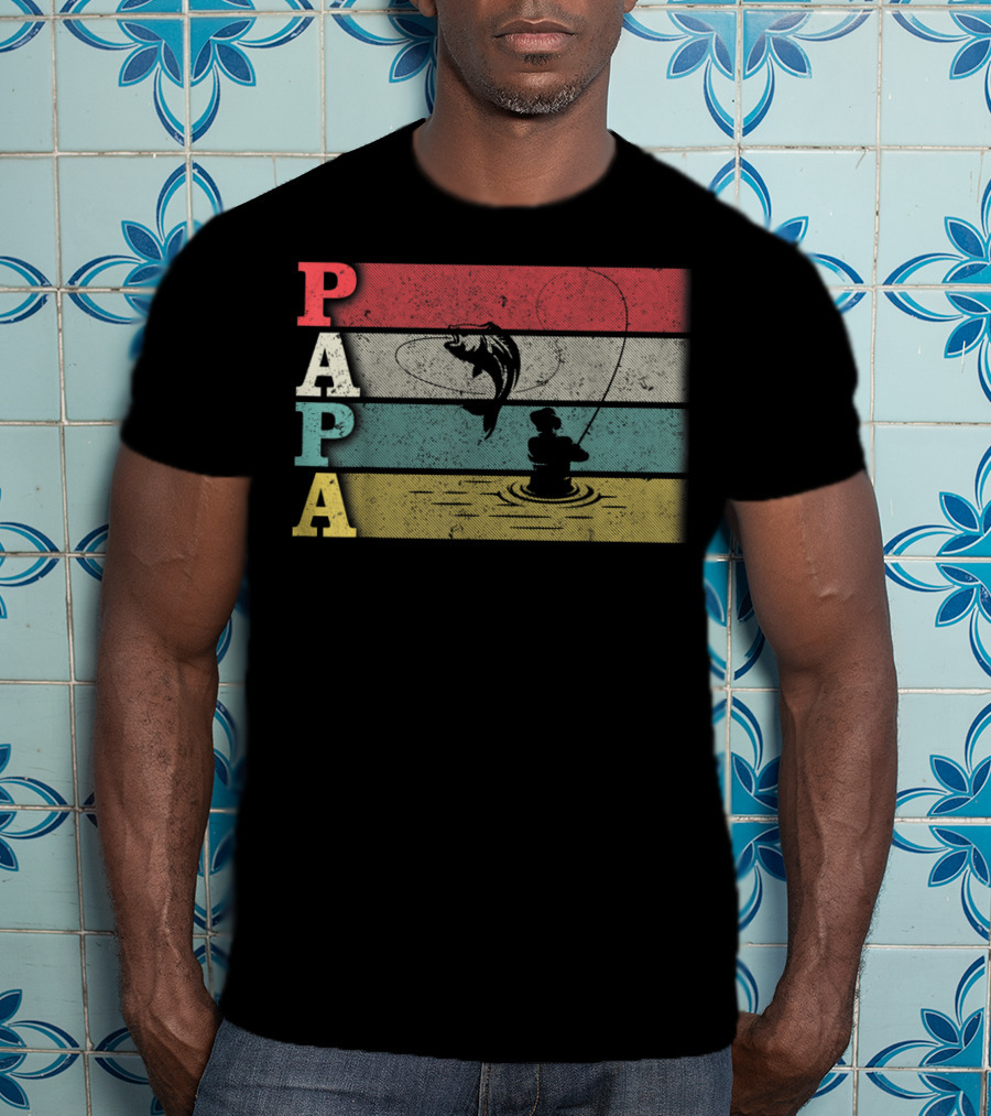 Vintage Fishing Papa Funny Dad Retro Father's Day T-Shirt