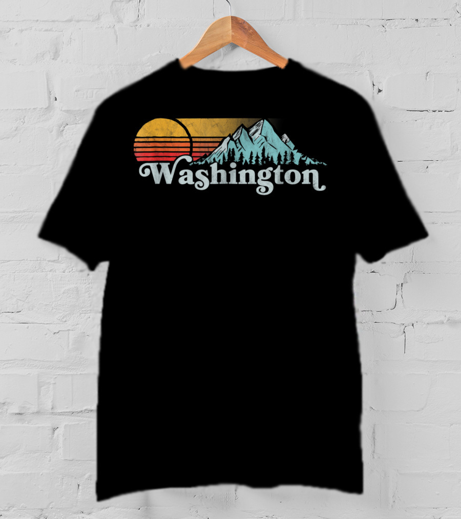 Vintage Washington State Distressed Mountain Retro Sunset T-Shirt