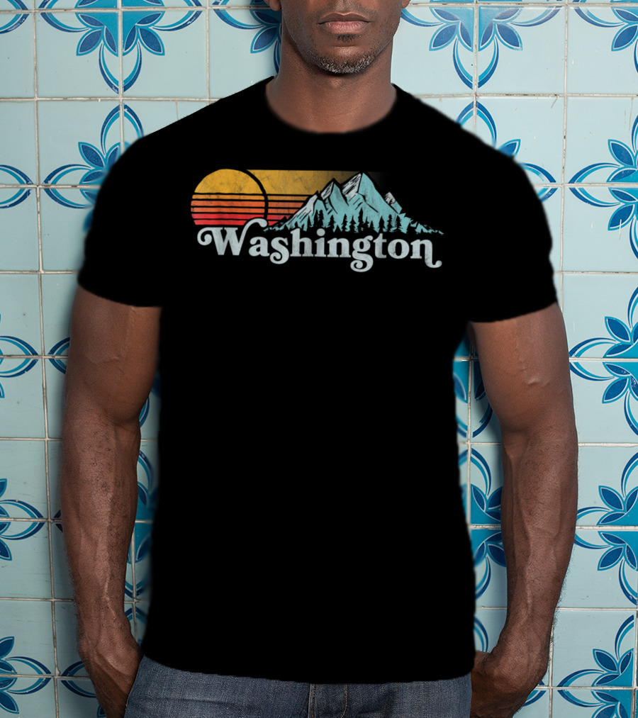 Vintage Washington State Distressed Mountain Retro Sunset T-Shirt