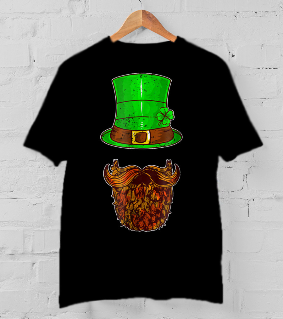 Awesomely Festive St Patrick's Day Green Irish Hat With Shamrock And Orange Beard T-Shirt