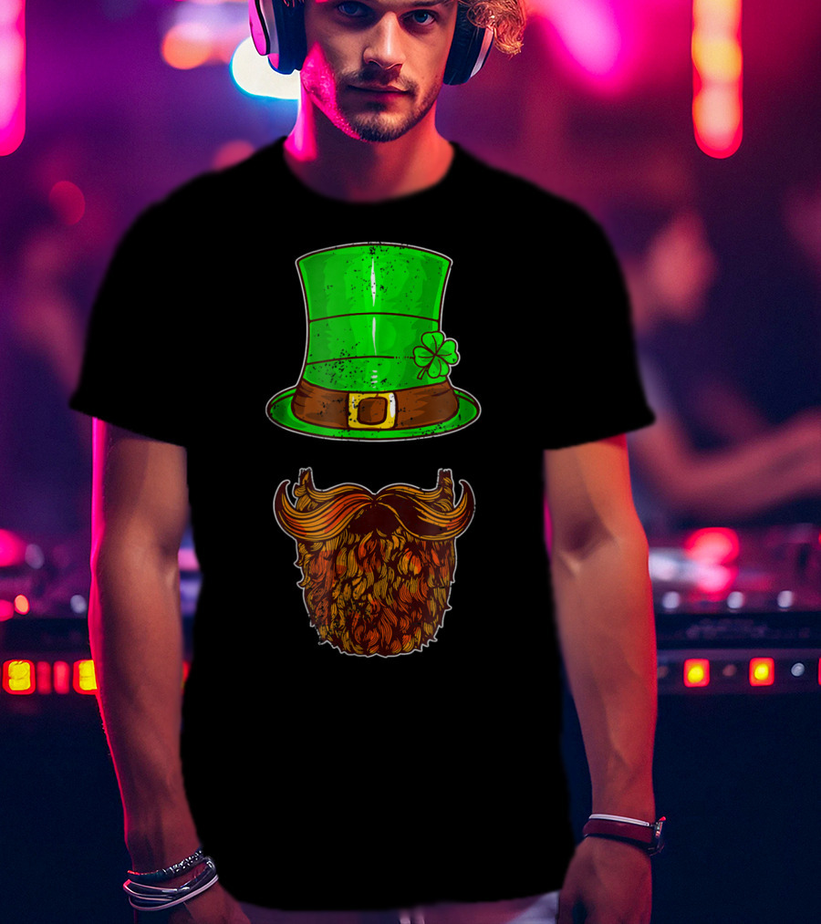 Awesomely Festive St Patrick's Day Green Irish Hat With Shamrock And Orange Beard T-Shirt