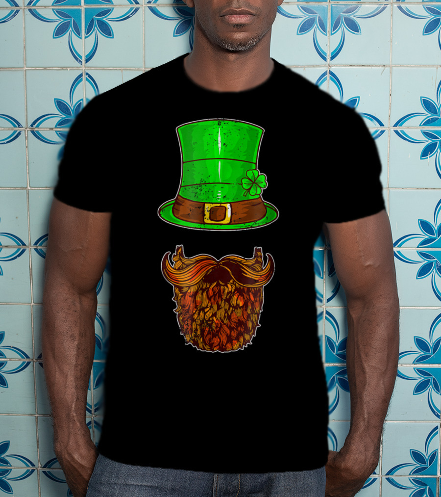 Awesomely Festive St Patrick's Day Green Irish Hat With Shamrock And Orange Beard T-Shirt