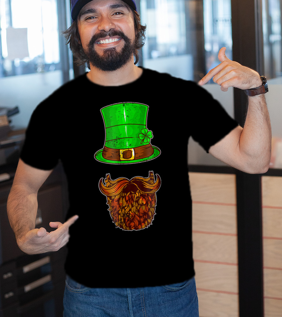 Awesomely Festive St Patrick's Day Green Irish Hat With Shamrock And Orange Beard T-Shirt