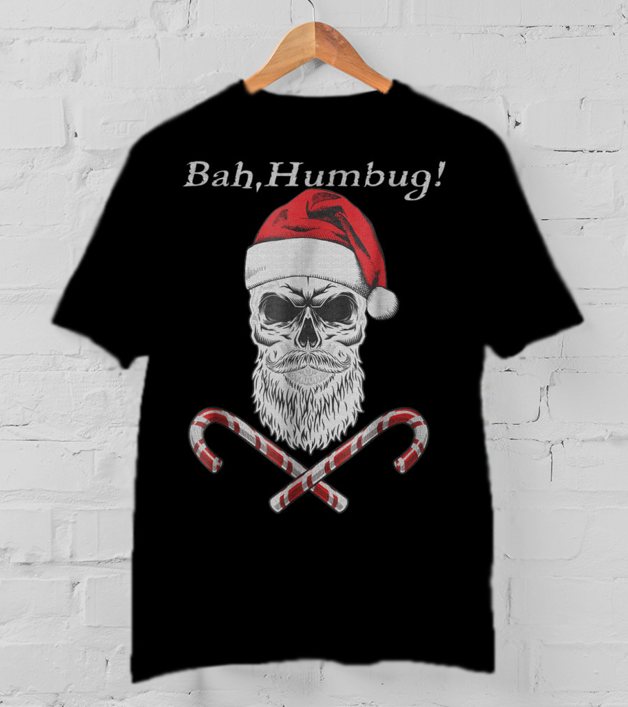 Bah Humbug Skull Santa With Candy Canes T-Shirt